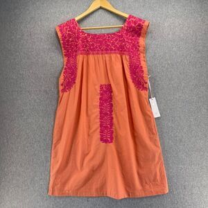 J. Marie NWT Womens Medium Oaxaca‎ Floral Embroidered Dress Orange Pink Linen